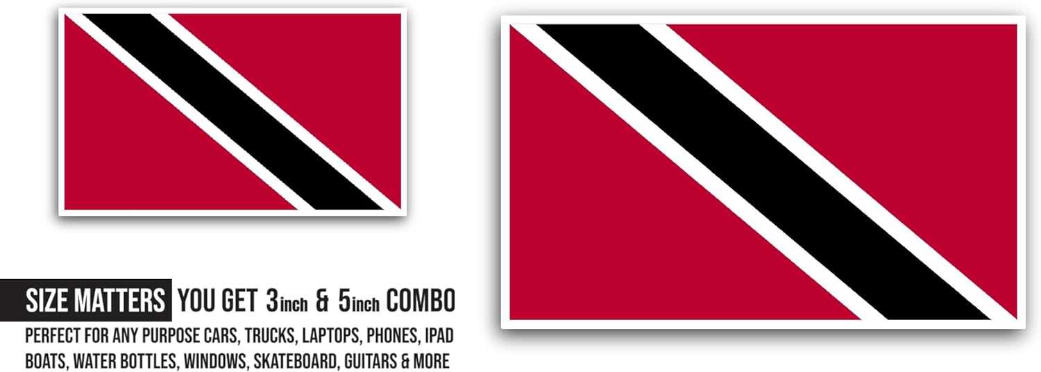 2 (Pieces) 3" and 5" Trinidad and Tobago Flag Sticker, Waterproof Vinyl Decals for Many Purpose Like Cars, Trucks, Laptops, Phones, Windows and More