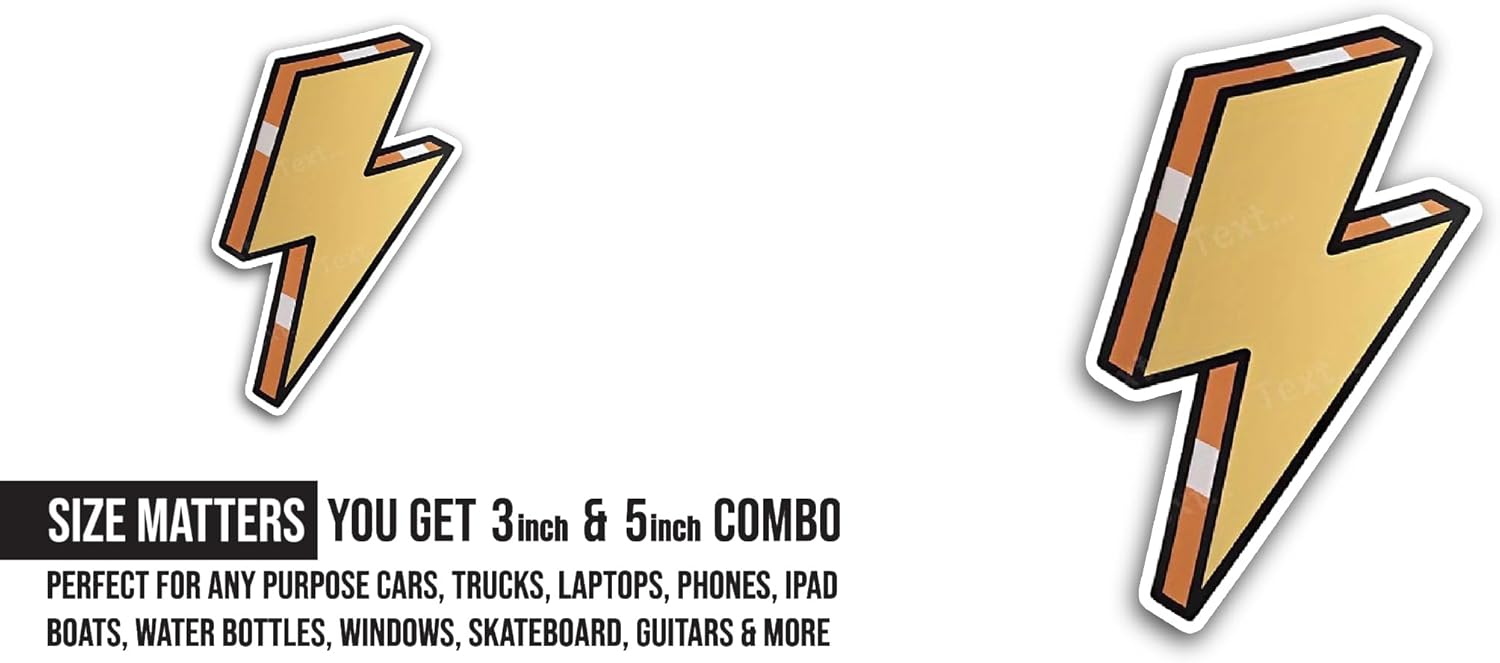 2 (Pieces) 3" and 5" Yellow Lightning Sticker, Waterproof Vinyl Decals for Many Purpose Like Cars, Trucks, Laptops, Phones, Windows and More