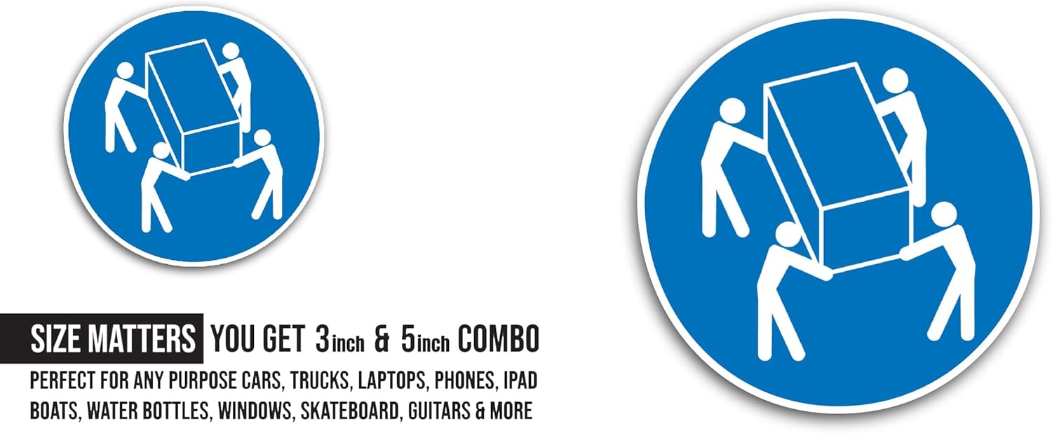 2 (Pieces) 3" and 5" Four Person Lift Sticker, Waterproof Vinyl Decals for Many Purpose Like Cars, Trucks, Laptops, Phones, Windows and More