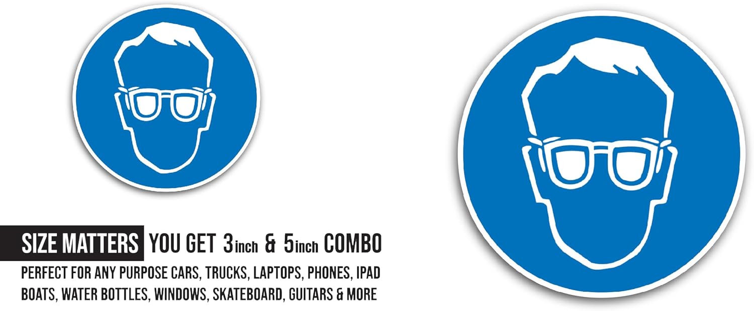 2 (Pieces) 3" and 5" Wear Eye Protection Mandatory Sticker, Waterproof Vinyl Decals for Many Purpose Like Cars, Trucks, Laptops, Phones, Windows and More