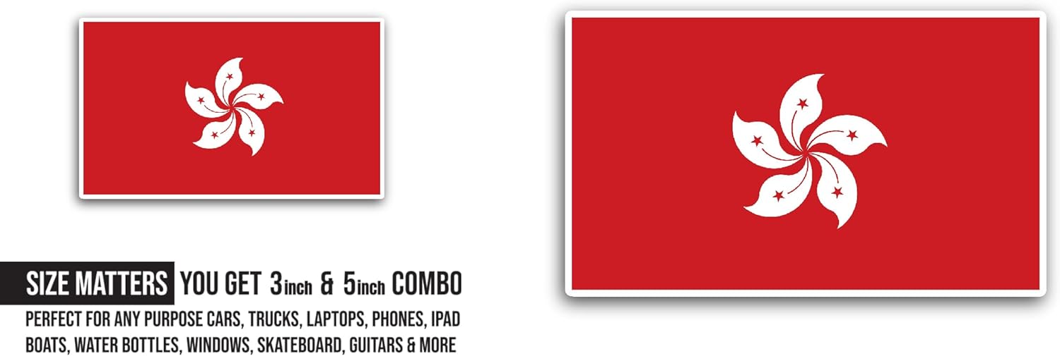 2 (Pieces) 3" and 5" Hong Kong Flag Sticker, Waterproof Vinyl Decals for Many Purpose Like Cars, Trucks, Laptops, Phones, Windows and More
