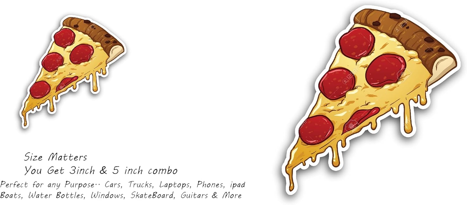2 (Pieces) 3"" and 5"" Pizza Slice Sticker, Waterproof Vinyl Decals for Many Purpose Like Cars, Trucks, Laptops, Phones, Windows and More, StickersNDecals-FBA-347