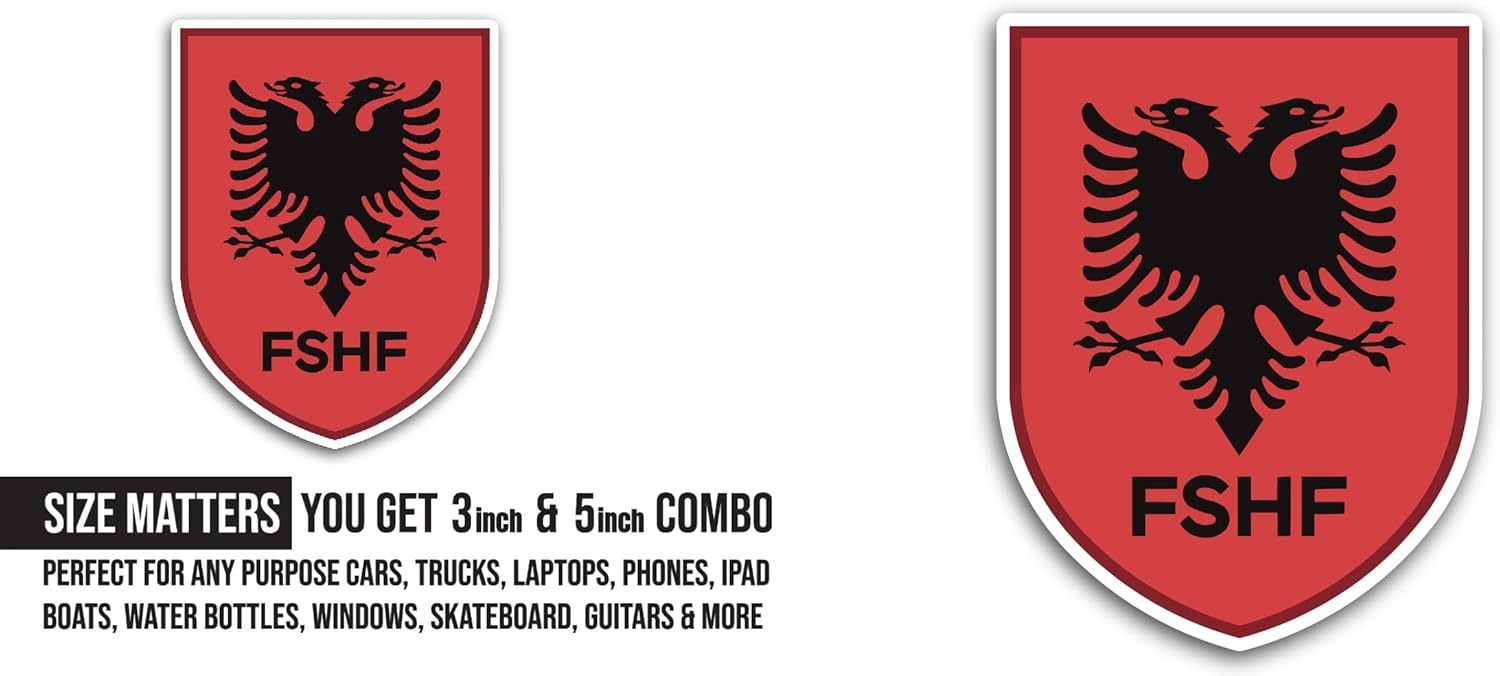 2 (Pieces) 3" and 5" ALB@nia Nati0nal Football Team Sticker, Waterproof Vinyl Decals for Many Purpose Like Cars, Trucks, Laptops, Phones, Windows and More