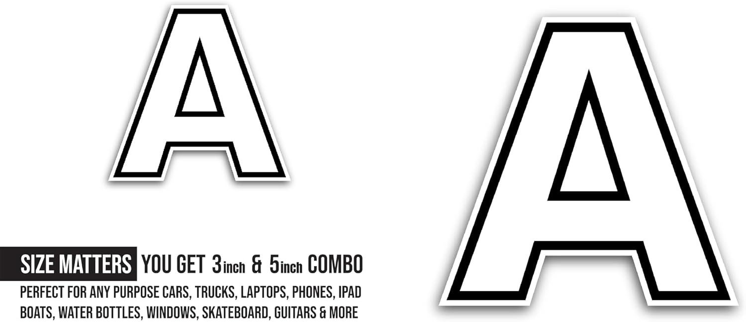 2 (Pieces) 3" and 5" Letter A Sticker, Waterproof Vinyl Decals for Many Purpose Like Cars, Trucks, Laptops, Phones, Windows and More
