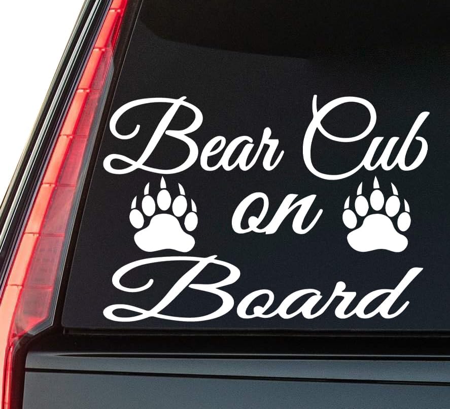 Bear Cub on Board Window Vinyl Decal Sticker 6" (White), Waterproof Vinyl Decals for Many Purpose Like Cars, Trucks, Laptops, Phones, Windows and More