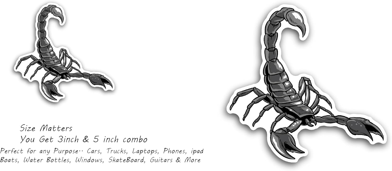 2 (Pieces) 3" and 5" Scorpio Decal Sticker, Waterproof Vinyl Decals for Many Purpose Like Cars, Trucks, Laptops, Phones, Windows and More