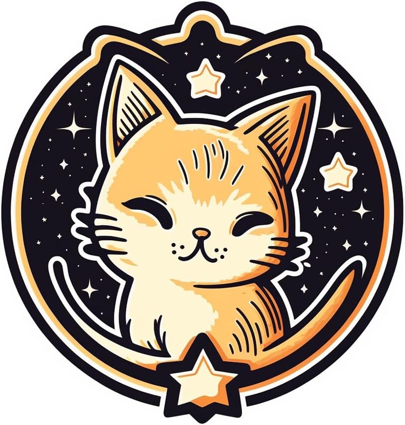 Inspirational Quote "A Cute cat in The Star Circle" Motivational Sticker Vinyl Decal Motivation Stickers- 5" Vinyl Sticker Waterproof