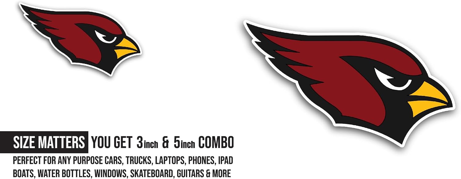 2 (Pieces) 3" and 5" Ar1zona Cardin@ls Logo Decal Sticker, Waterproof Vinyl Decals for Many Purpose Like Cars, Trucks, Laptops, Phones, Windows and More