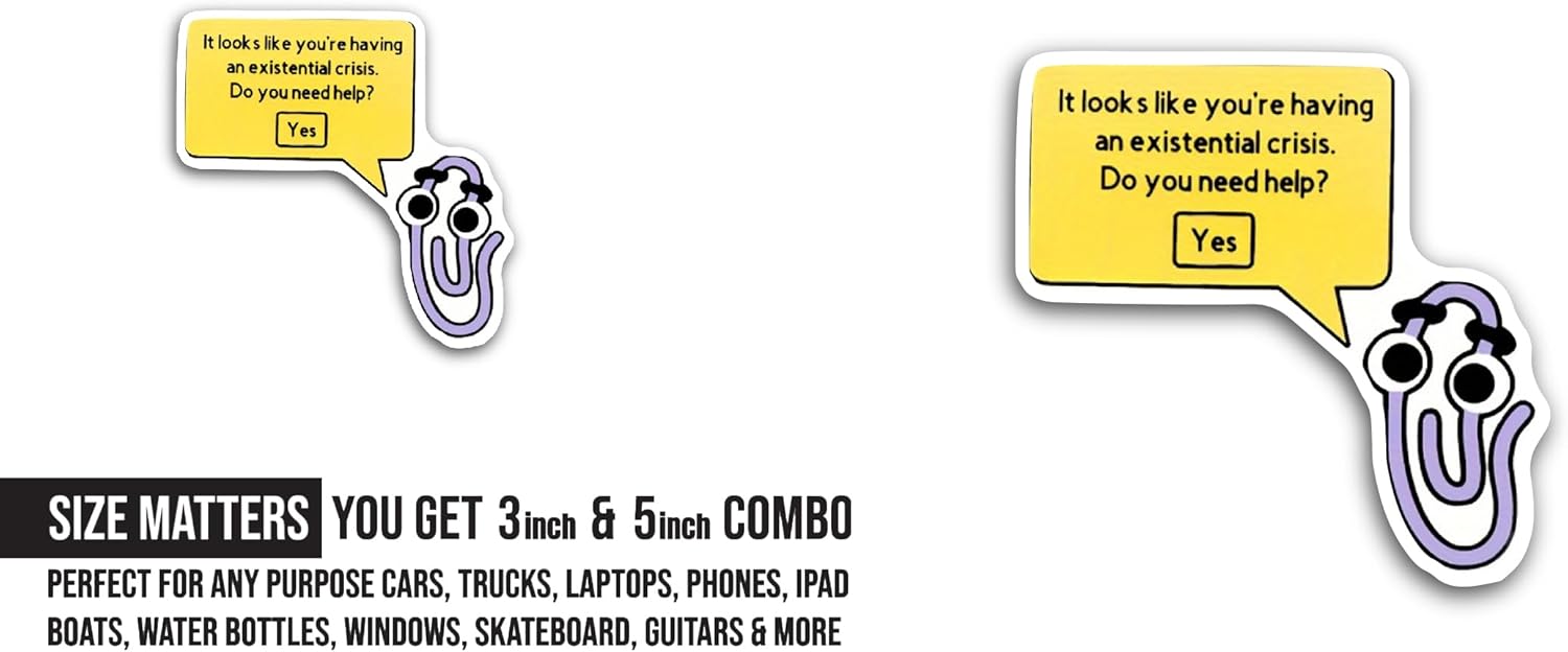 2 (Pieces) 3" and 5" Existential Crisis Sticker, Waterproof Vinyl Decals for Many Purpose Like Cars, Trucks, Laptops, Phones, Windows and More