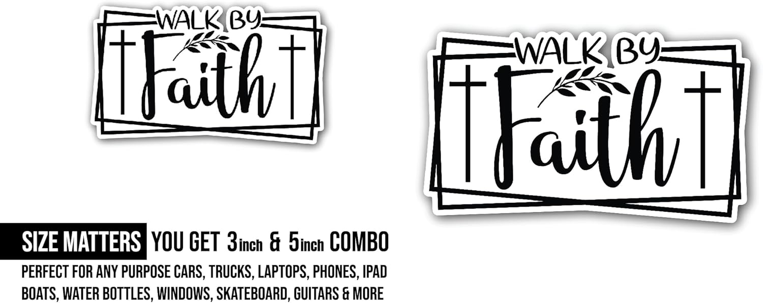 2 (Pieces) 3" and 5" Faith Sticker, Waterproof Vinyl Decals for Many Purpose Like Cars, Trucks, Laptops, Phones, Windows and More