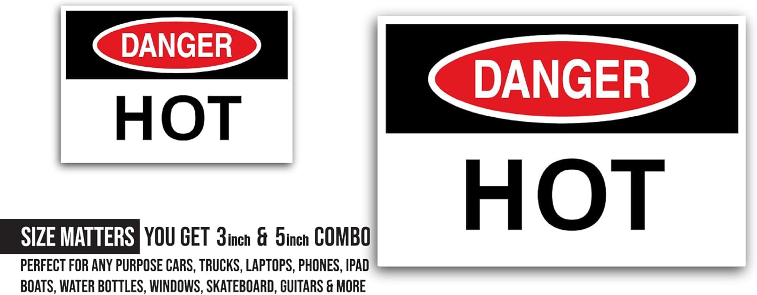 2 (Pieces) 3" and 5" Danger Hot Sticker, Waterproof Vinyl Decals for Many Purpose Like Cars, Trucks, Laptops, Phones, Windows and More