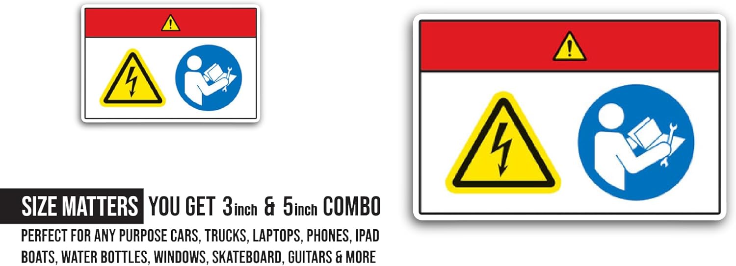 2 (Pieces) 3" and 5" Electrical Shock Warning Label Sticker, Waterproof Vinyl Decals for Many Purpose Like Cars, Trucks, Laptops, Phones, Windows and More