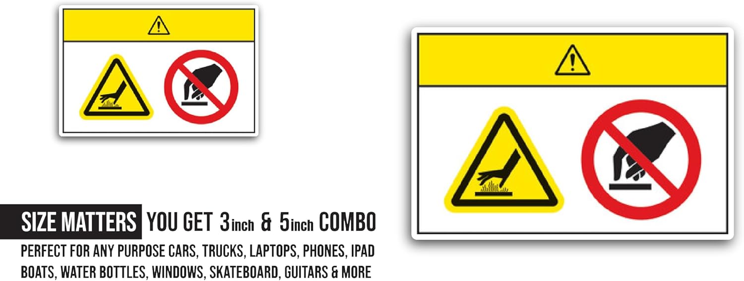 2 (Pieces) 3" and 5" Hot Surface. Do not Touch Sticker, Waterproof Vinyl Decals for Many Purpose Like Cars, Trucks, Laptops, Phones, Windows and More