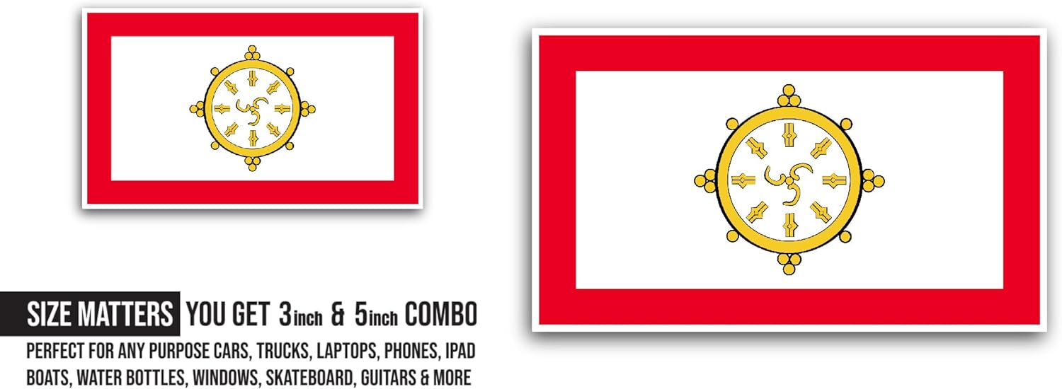 2 (Pieces) 3" and 5" Sikkim Flag Sticker, Waterproof Vinyl Decals for Many Purpose Like Cars, Trucks, Laptops, Phones, Windows and More
