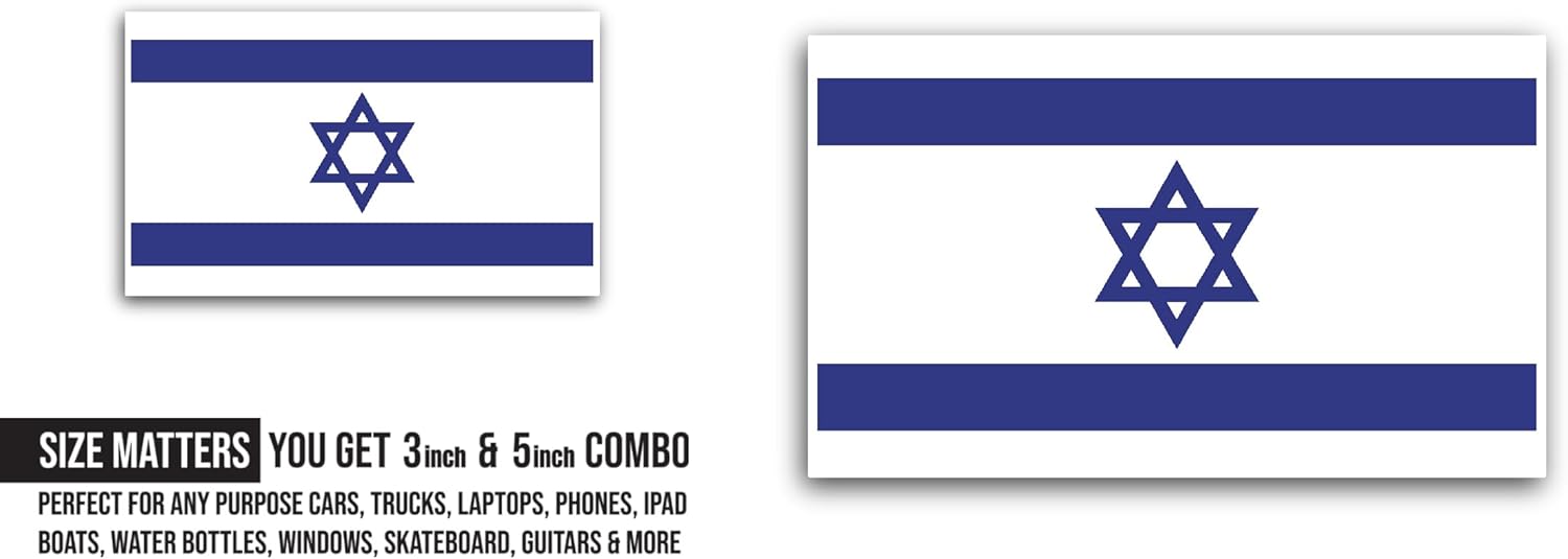 2 (Pieces) 3" and 5" Israel Flag Sticker, Waterproof Vinyl Decals for Many Purpose Like Cars, Trucks, Laptops, Phones, Windows and More