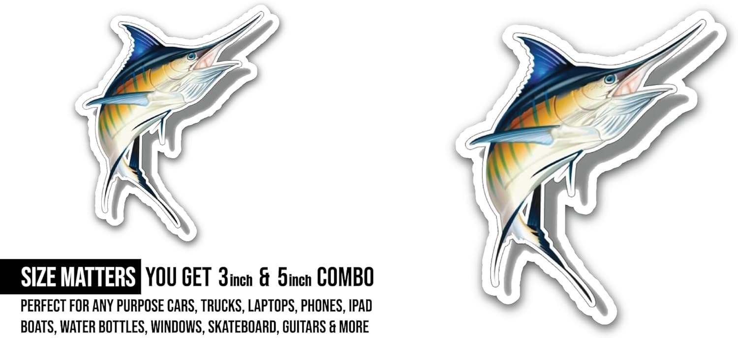 2 (Pieces) 3" and 5" Tropical Fish Sticker, Waterproof Vinyl Decals for Many Purpose Like Cars, Trucks, Laptops, Phones, Windows and More