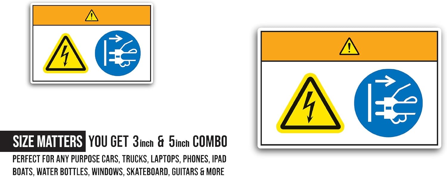 2 (Pieces) 3" and 5" Caution Electric Shock Hazard Symbol Sticker, Waterproof Vinyl Decals for Many Purpose Like Cars, Trucks, Laptops, Phones, Windows and More
