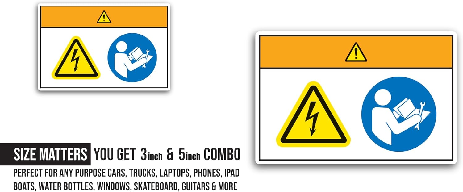 2 (Pieces) 3" and 5" Warning Electric Shock Hazard Symbol Sign Sticker, Waterproof Vinyl Decals for Many Purpose Like Cars, Trucks, Laptops, Phones, Windows and More