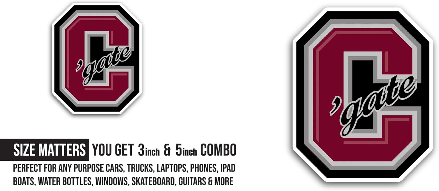 2 (Pieces) 3" and 5" C0lgate University Sticker, Waterproof Vinyl Decals for Many Purpose Like Cars, Trucks, Laptops, Phones, Windows and More