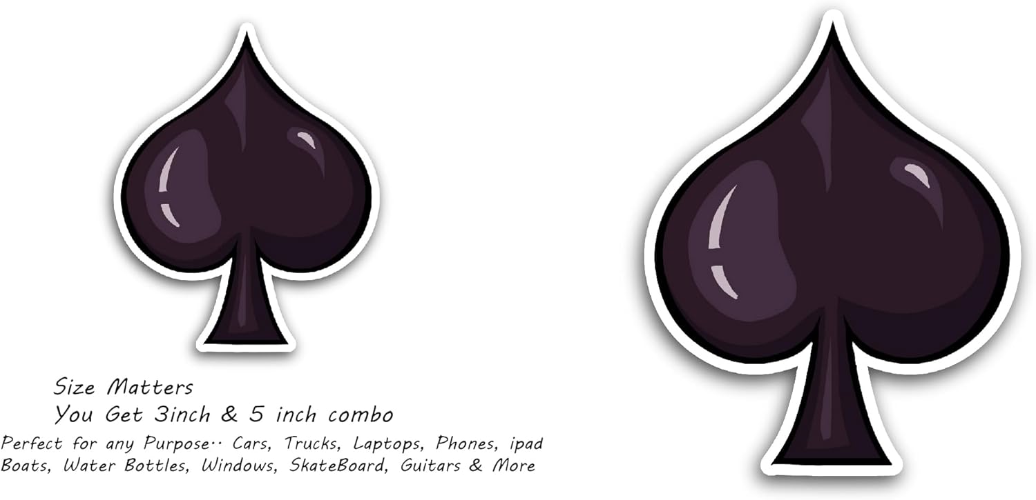 2 (Pieces) 3" and 5" Playing Card Spade Sign Sticker, Waterproof Vinyl Decals for Many Purpose Like Cars, Trucks, Laptops, Phones, Windows and More