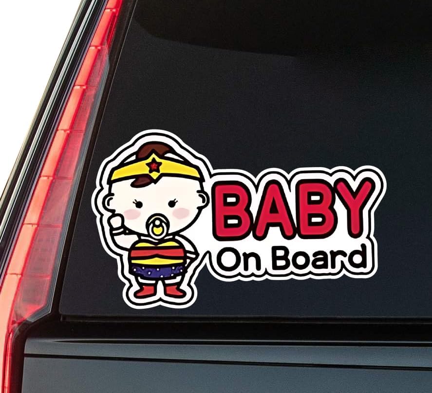 Baby On Board Cute Cartoon Window Vinyl Decal Sticker 6" (White), Waterproof Vinyl Decals for Many Purpose Like Cars, Trucks, Laptops, Phones, Windows and More