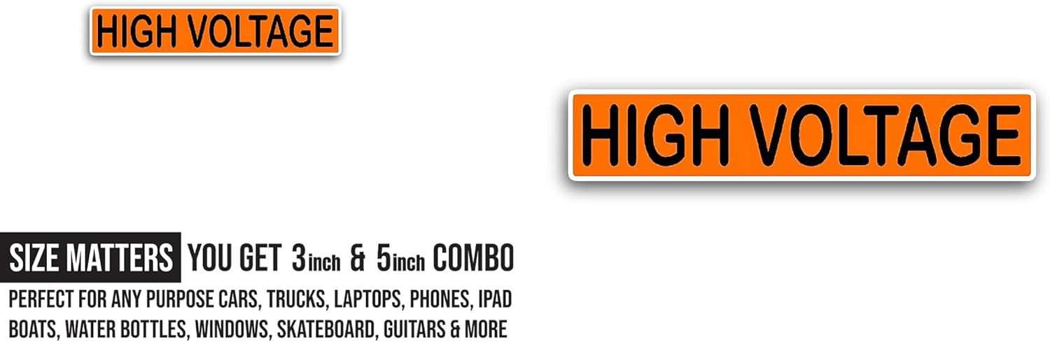 2 (Pieces) 3" and 5" High Voltage Sticker, Waterproof Vinyl Decals for Many Purpose Like Cars, Trucks, Laptops, Phones, Windows and More
