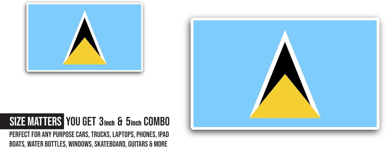 2 (Pieces) 3" and 5" Saint Lucia Flag Sticker, Waterproof Vinyl Decals for Many Purpose Like Cars, Trucks, Laptops, Phones, Windows and More
