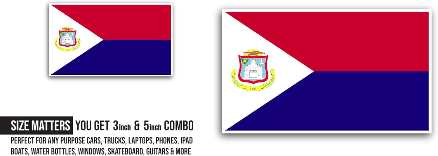 2 (Pieces) 3" and 5" Saint Martin Flag Sticker, Waterproof Vinyl Decals for Many Purpose Like Cars, Trucks, Laptops, Phones, Windows and More