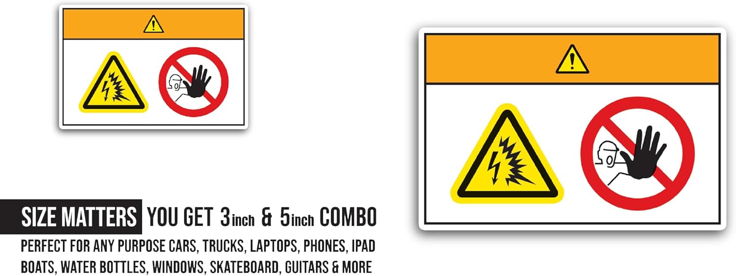 2 (Pieces) 3" and 5" Danger Electricity Warning Sign Sticker, Waterproof Vinyl Decals for Many Purpose Like Cars, Trucks, Laptops, Phones, Windows and More