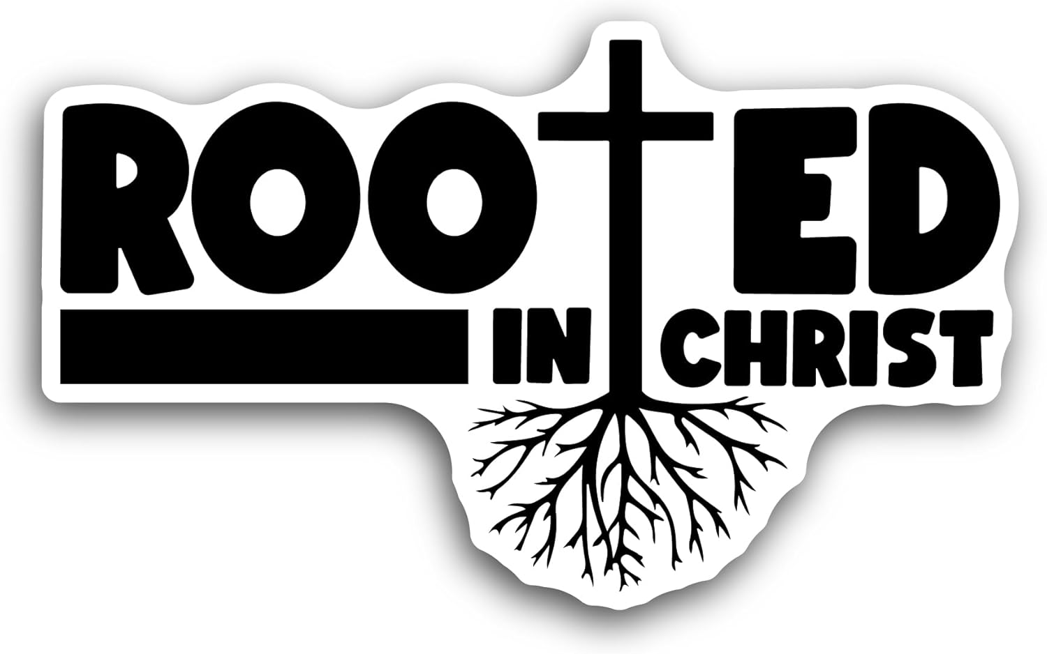 2 (Pieces) 3" and 5" Rooted in Christ Text Sticker, Waterproof Vinyl Decals for Many Purpose Like Cars, Trucks, Laptops, Phones, Windows and More