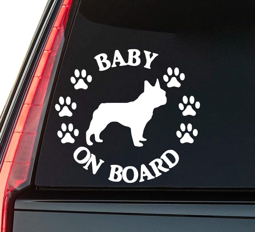Bulldog on Board Window Vinyl Decal Sticker 6" (White), Waterproof Vinyl Decals for Many Purpose Like Cars, Trucks, Laptops, Phones, Windows and More