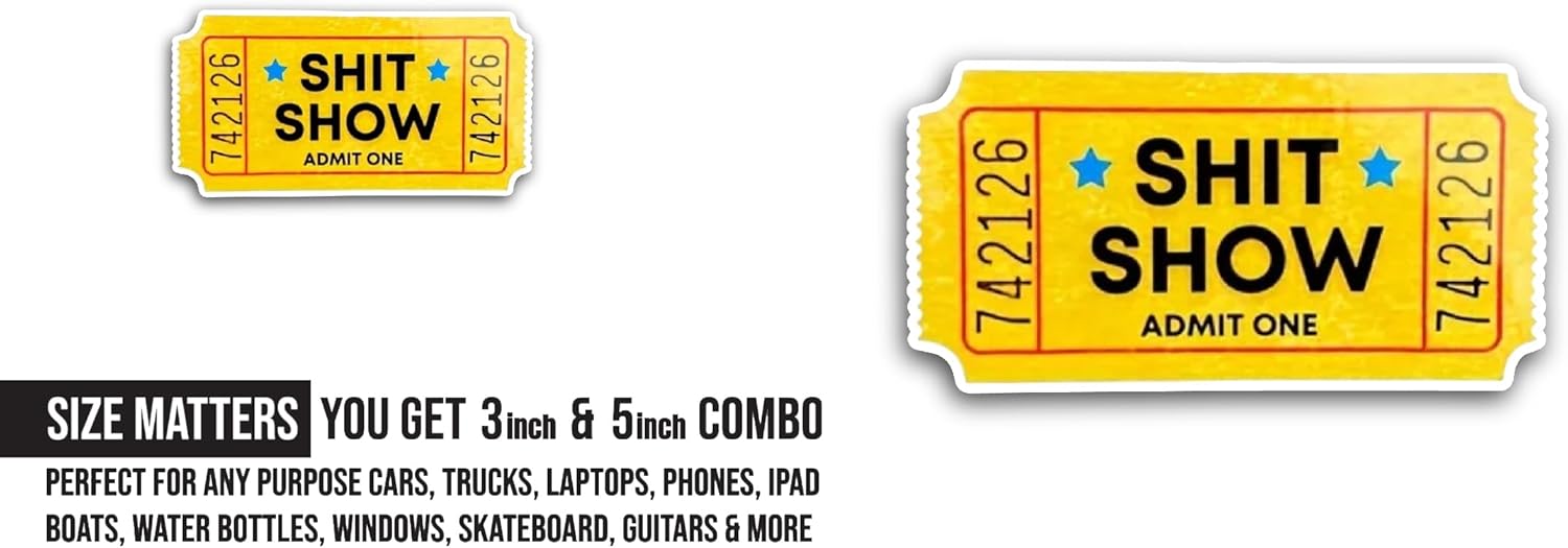 2 (Pieces) 3" and 5" Yellow Ticket Show Sticker, Waterproof Vinyl Decals for Many Purpose Like Cars, Trucks, Laptops, Phones, Windows and More
