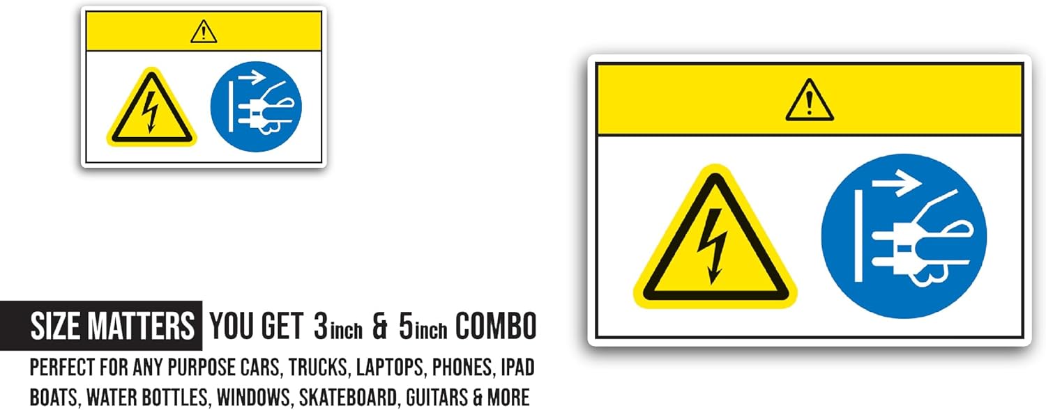 2 (Pieces) 3" and 5" Caution Hazardous Voltage Disconnect Sticker, Waterproof Vinyl Decals for Many Purpose Like Cars, Trucks, Laptops, Phones, Windows and More