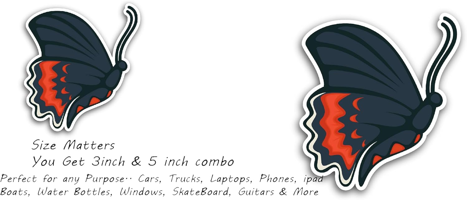 2 (Pieces) 3" and 5" Butterfly Design Sticker, Waterproof Vinyl Decals for Many Purpose Like Cars, Trucks, Laptops, Phones, Windows and More