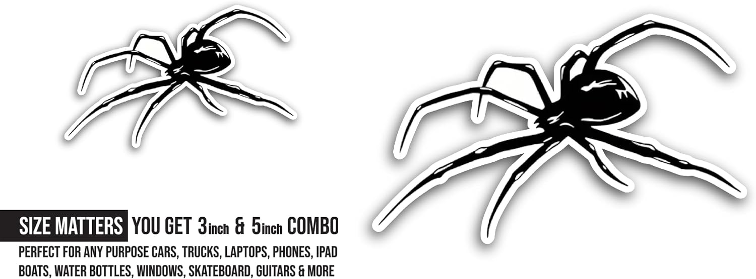 2 (Pieces) 3" and 5" Spider Walking Sticker, Waterproof Vinyl Decals for Many Purpose Like Cars, Trucks, Laptops, Phones, Windows and More