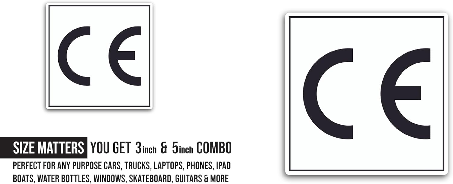 2 (Pieces) 3" and 5" CE Sticker, Waterproof Vinyl Decals for Many Purpose Like Cars, Trucks, Laptops, Phones, Windows and More