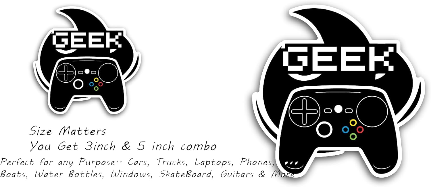 2 (Pieces) 3" and 5" Geek Gamer Vinyl Decals Sticker, Waterproof Vinyl Decals for Many Purpose Like Cars, Trucks, Laptops, Phones, Windows and More