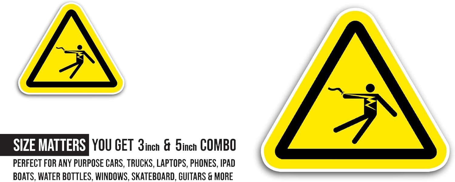 2 (Pieces) 3" and 5" Electrical Shock Sticker, Waterproof Vinyl Decals for Many Purpose Like Cars, Trucks, Laptops, Phones, Windows and More