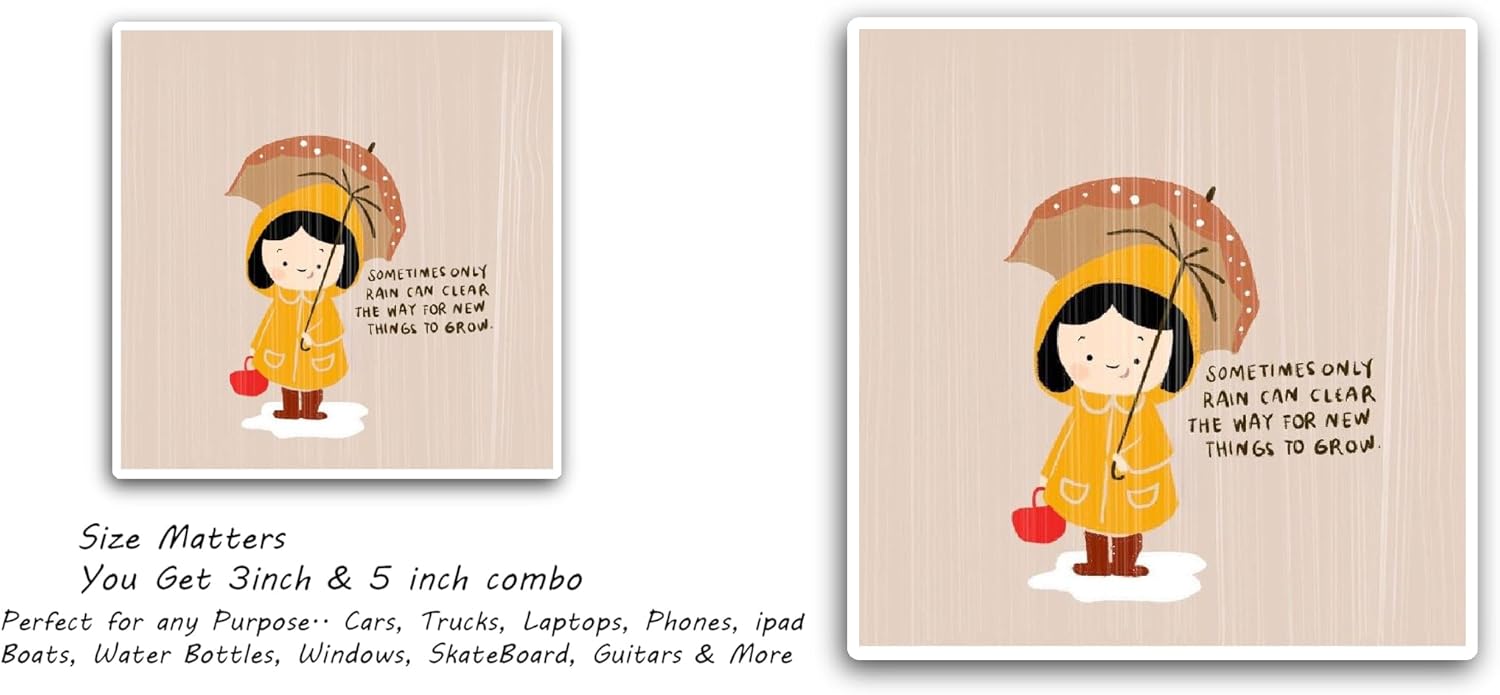 2 (Pieces) 3" and 5" Girl with an Umbrella Sticker, Waterproof Vinyl Decals for Many Purpose Like Cars, Trucks, Laptops, Phones, Windows and More
