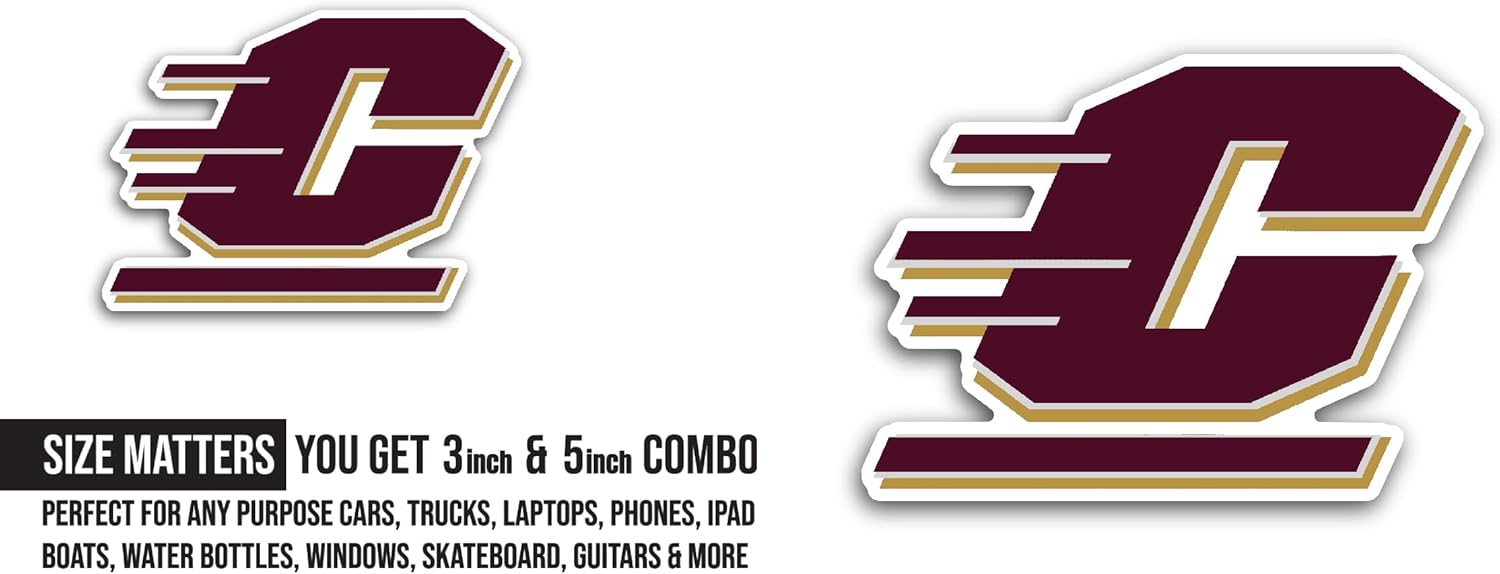 2 (Pieces) 3" and 5" Central M1chigan University Sticker, Waterproof Vinyl Decals for Many Purpose Like Cars, Trucks, Laptops, Phones, Windows and More