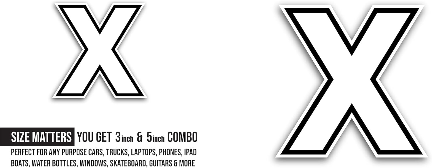 2 (Pieces) 3" and 5" Letter X Sticker, Waterproof Vinyl Decals for Many Purpose Like Cars, Trucks, Laptops, Phones, Windows and More