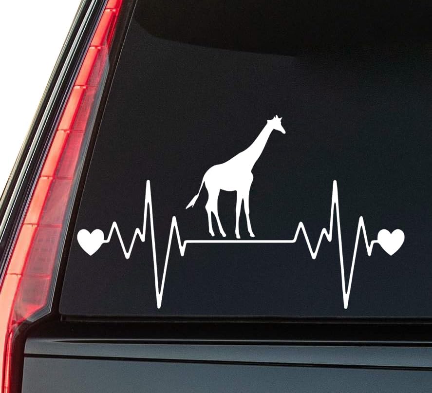 Giraffe Heartbeat Window Vinyl Decal Sticker 6" (White), Waterproof Vinyl Decals for Many Purpose Like Cars, Trucks, Laptops, Phones, Windows and More