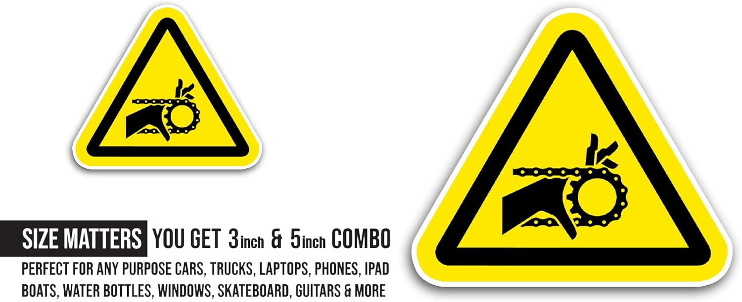 2 (Pieces) 3" and 5" Hand Injury Warning Sticker, Waterproof Vinyl Decals for Many Purpose Like Cars, Trucks, Laptops, Phones, Windows and More
