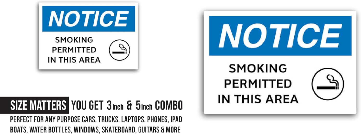 2 (Pieces) 3" and 5" Smoking Permitted in This Area Sticker, Waterproof Vinyl Decals for Many Purpose Like Cars, Trucks, Laptops, Phones, Windows and More