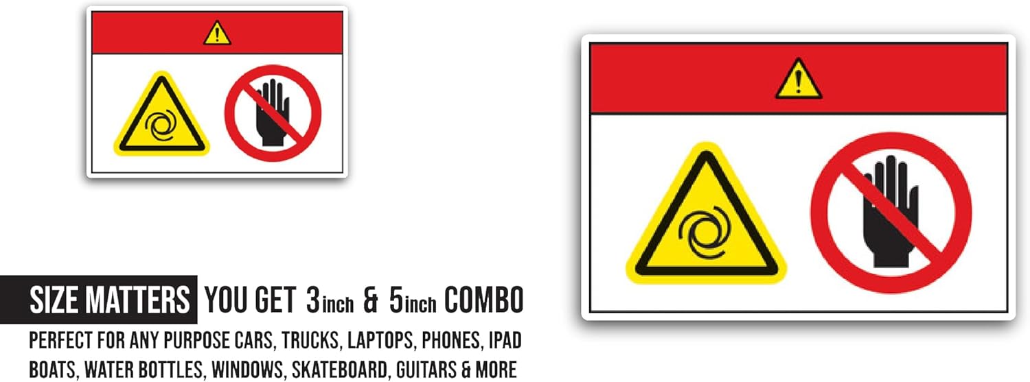 2 (Pieces) 3" and 5" Danger Hand Crush Roller Pinch Point Sticker, Waterproof Vinyl Decals for Many Purpose Like Cars, Trucks, Laptops, Phones, Windows and More