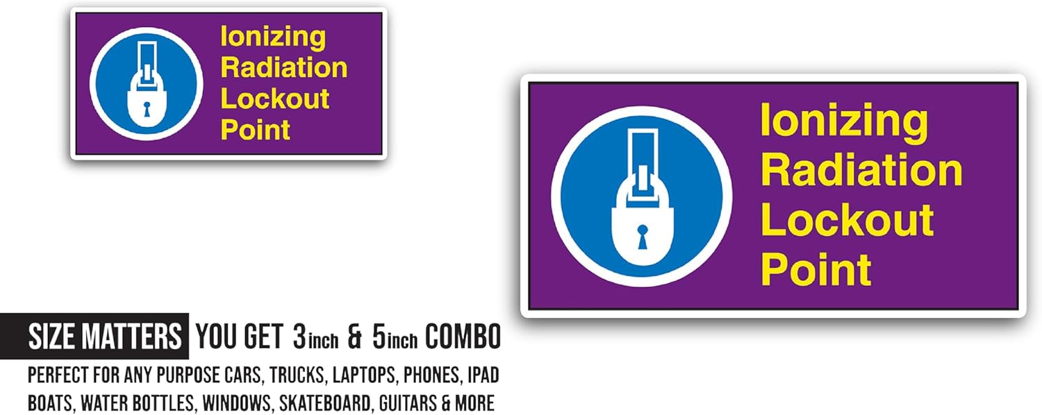 2 (Pieces) 3" and 5" Ionizing Radiation Lockout Point Sticker, Waterproof Vinyl Decals for Many Purpose Like Cars, Trucks, Laptops, Phones, Windows and More