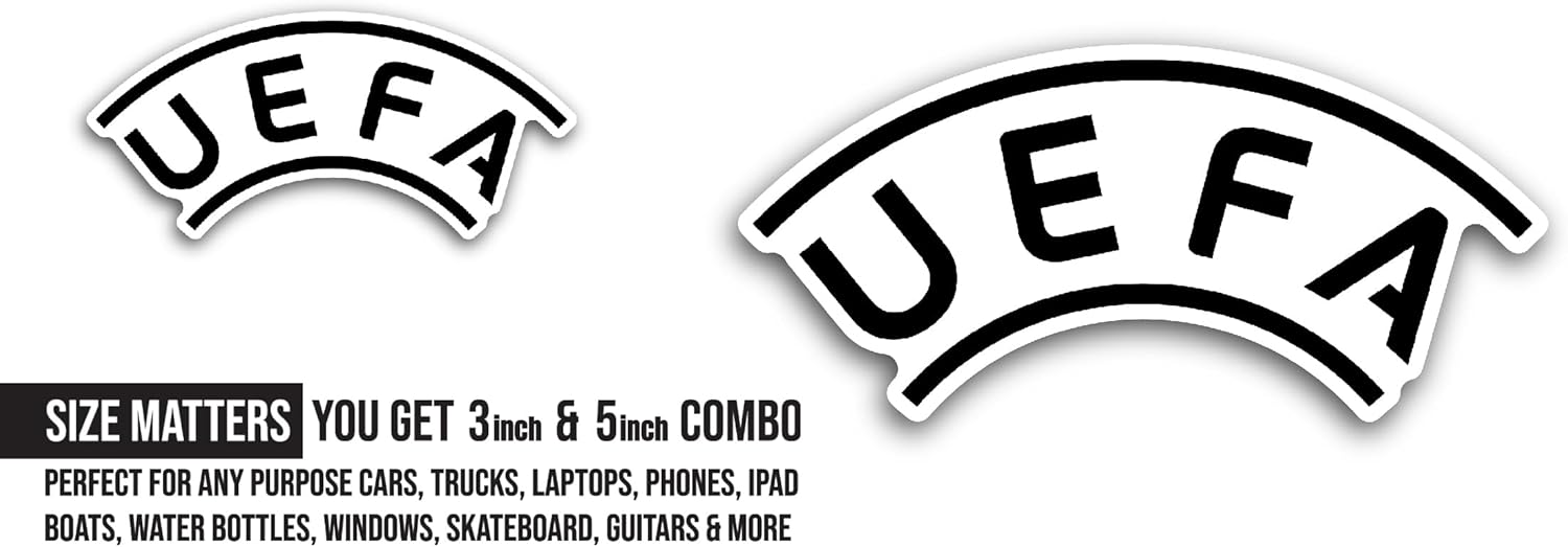 2 (Pieces) 3" and 5" UEFA Sticker, Waterproof Vinyl Decals for Many Purpose Like Cars, Trucks, Laptops, Phones, Windows and More