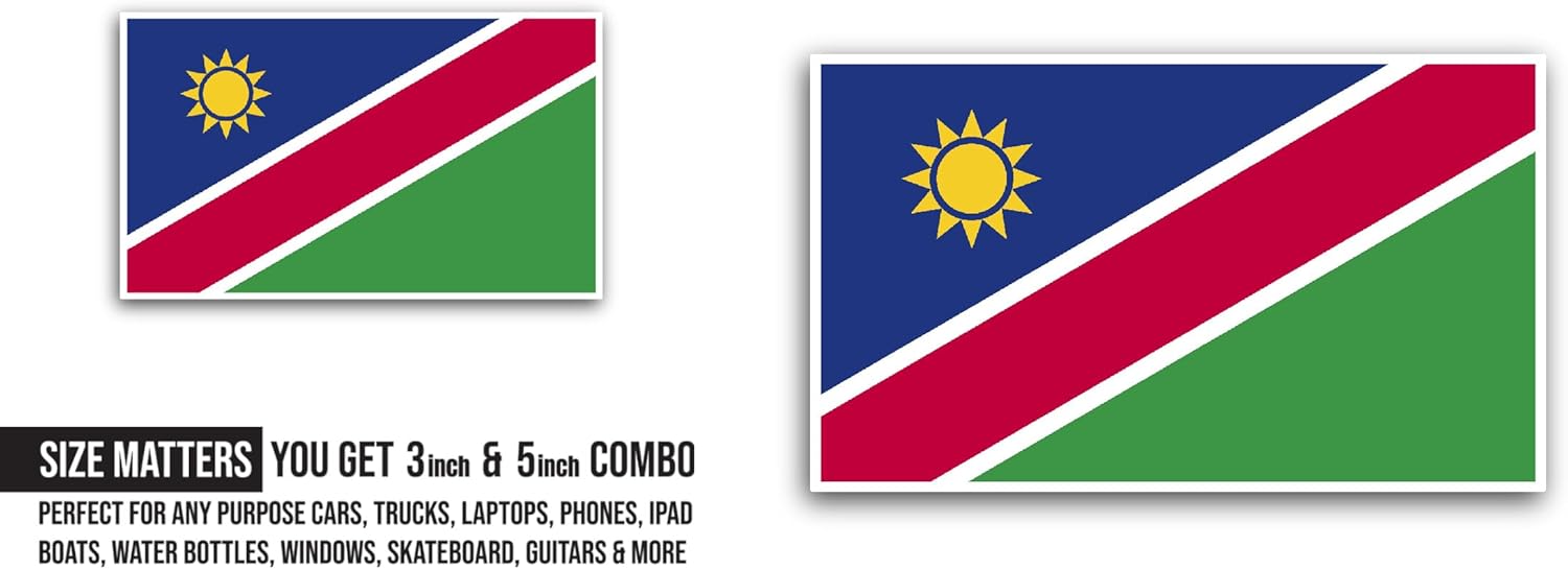 2 (Pieces) 3" and 5" Namibia Flag Sticker, Waterproof Vinyl Decals for Many Purpose Like Cars, Trucks, Laptops, Phones, Windows and More