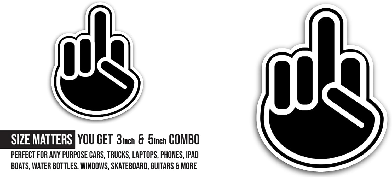2 (Pieces) 3" and 5" Middle Finger Icon Sticker, Waterproof Vinyl Decals for Many Purpose Like Cars, Trucks, Laptops, Phones, Windows and More