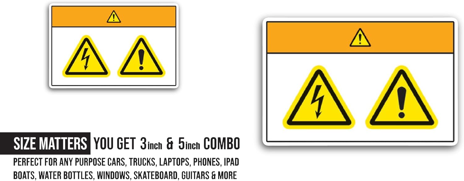 2 (Pieces) 3" and 5" Danger Electricity Symbol Sign Sticker, Waterproof Vinyl Decals for Many Purpose Like Cars, Trucks, Laptops, Phones, Windows and More